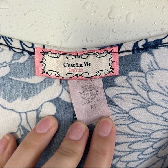 🦋C’est La Vie Blue Cream Floral Fit N Flare Mid Sleeve Mini Dress Medium Stretch - Picture 2 of 6